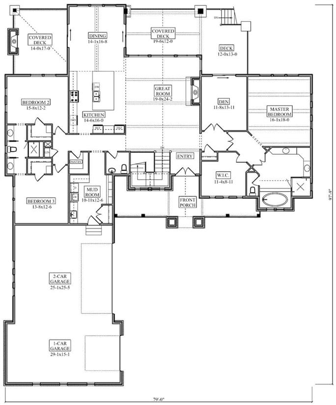 Ranch Home - 3 Bedrms, 2.5 Baths - 2984 Sq Ft - Plan #161-1159