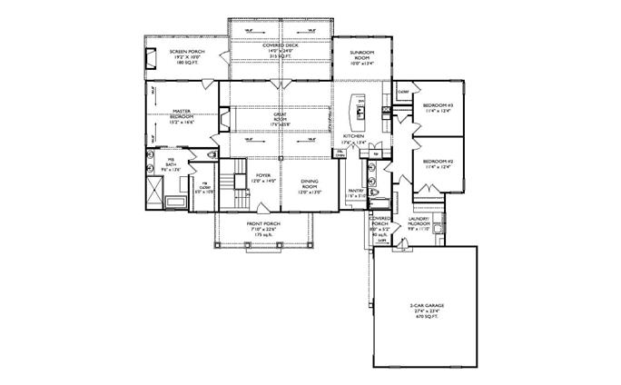 Modern Farmhouse Floor Plan - 3 Beds, 2 Baths - 2435 Sq Ft - #163-1113