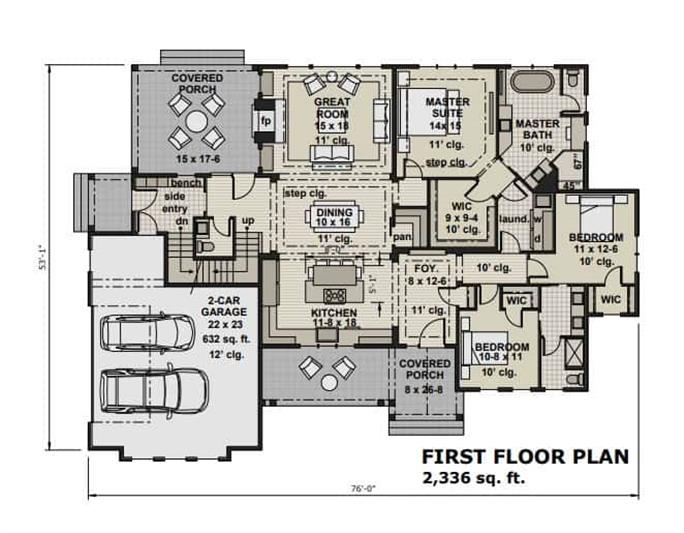 Ranch House Plan - 3 Bedrms, 2 Baths - 2336 Sq Ft - #165-1154