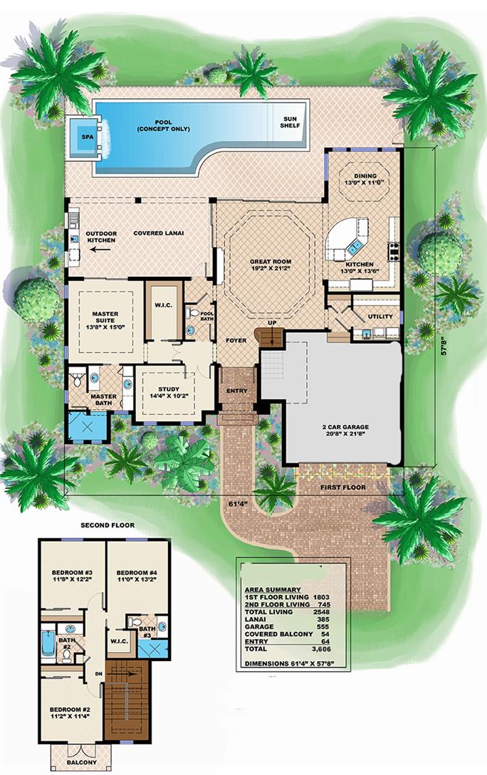 Mediterranean Home Plan - 4 Bedrms, 3.5 Baths - 2548 Sq Ft - #175-1105