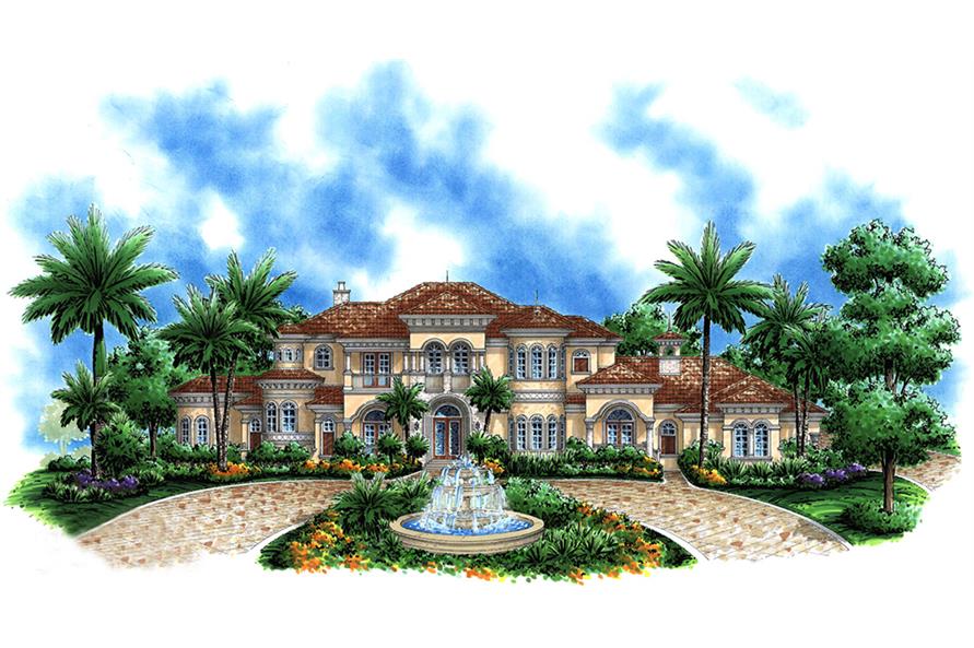 4-Bedroom, 6295 Sq Ft Mediterranean House Plan - 175-1182 - Front Exterior