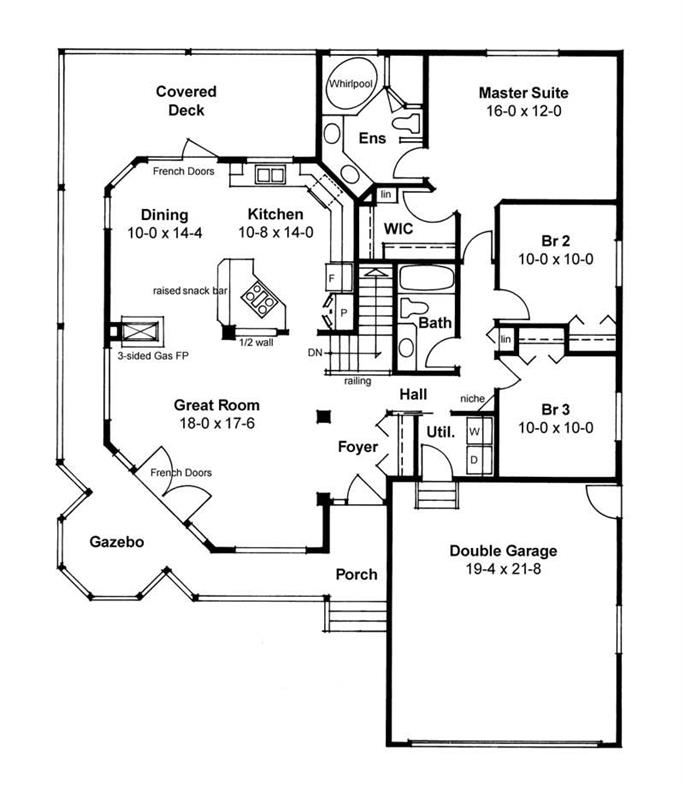 Bungalow Home Plan - 3 Bedrms, 2 Baths - 1506 Sq Ft - #177-1000