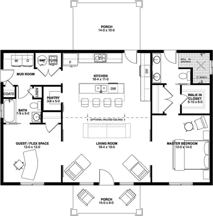 Farmhouse Home Plan 2 Bedrms 2 Baths 1232 Sq Ft 177 1060