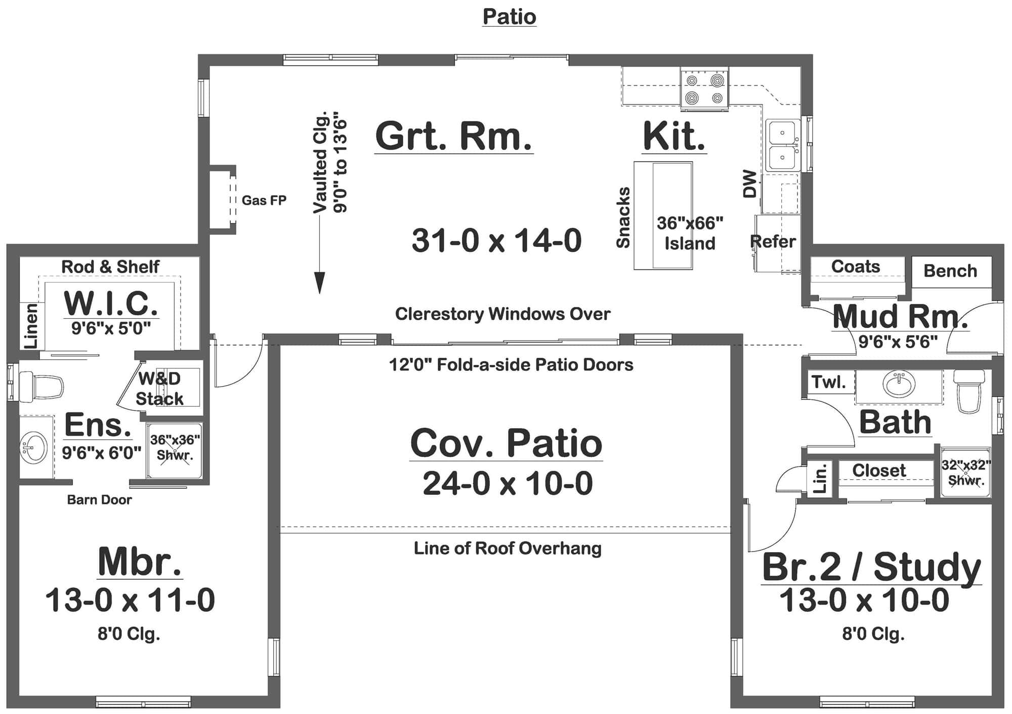 U-Shaped Contemporary House Plan - 2 Bed, 2 Bath, 1144 Sq Ft - #177-1070