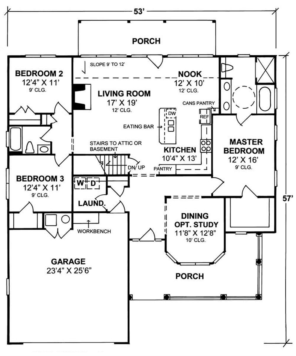 Country Ranch, Handicap Accessible - 3 Beds, 1859 SqFt, Plan #178-1073