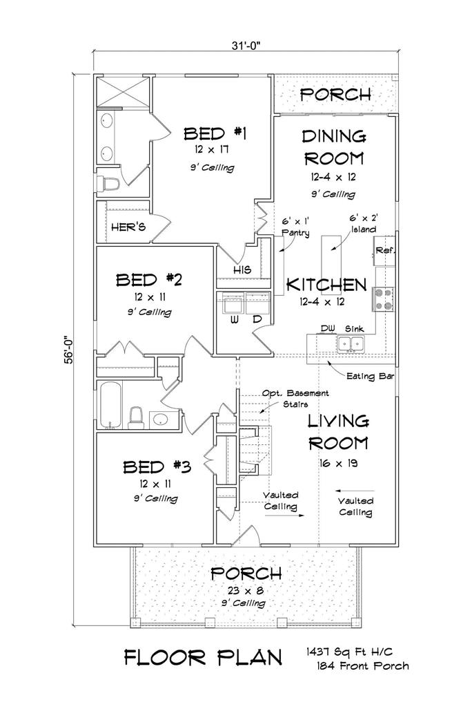 Cottage House Plan - 3 Bedrms, 2 Baths - 1437 Sq Ft - #178-1395