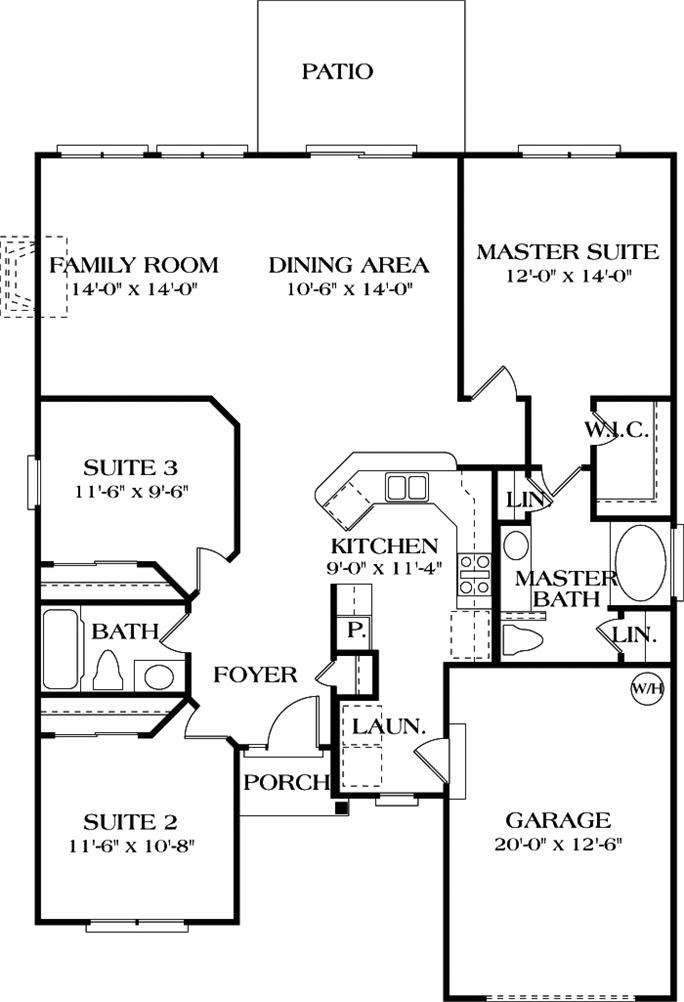 Traditional House Plan - 3 Bedrms, 2 Baths - 1402 Sq Ft - #180-1001