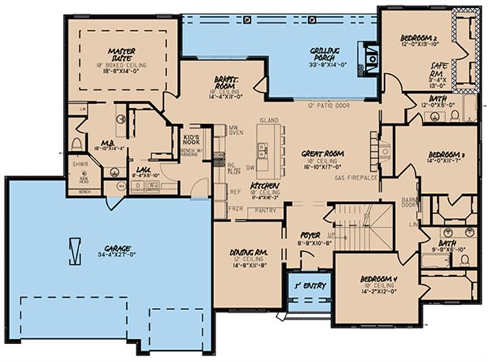 Traditional House - 5 Bedrms, 4 Baths - 3264 Sq Ft - Plan #193-1059