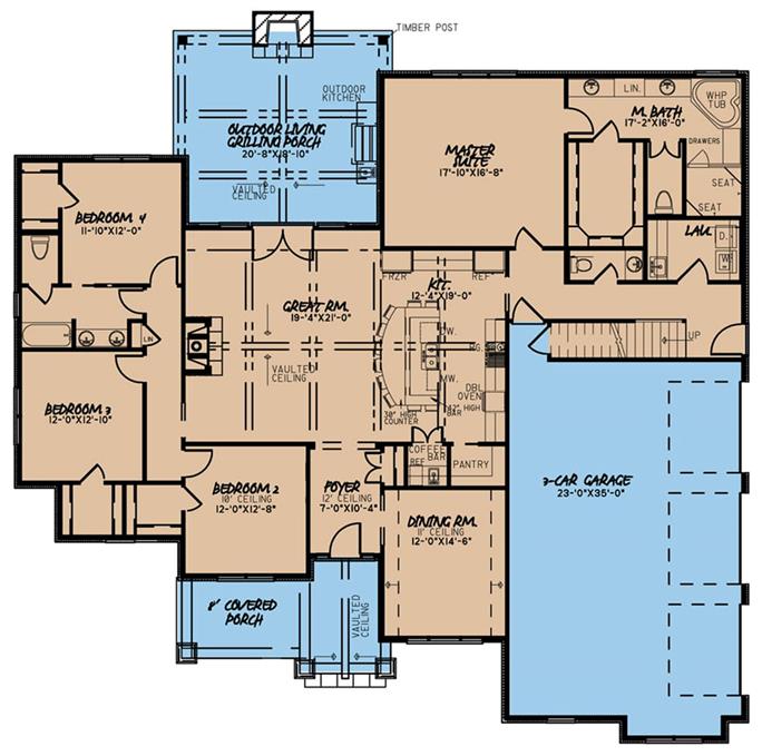 European Home - 4 Bedrms, 2.5 Baths - 2556 Sq Ft - Plan #193-1063