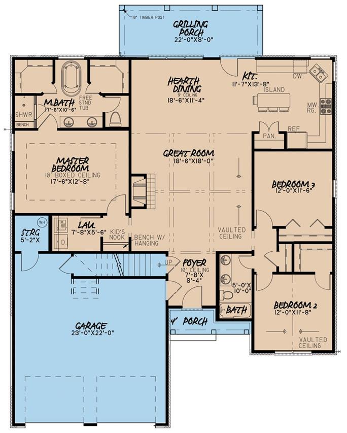 Rustic House - 3 Bedrms, 2 Baths - 1786 Sq Ft - Plan #193-1084