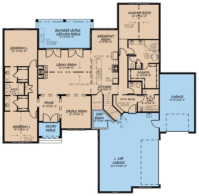 European Style House - 3 Bedrms, 2.5 Baths - 2409 Sq Ft - Plan #193-1086