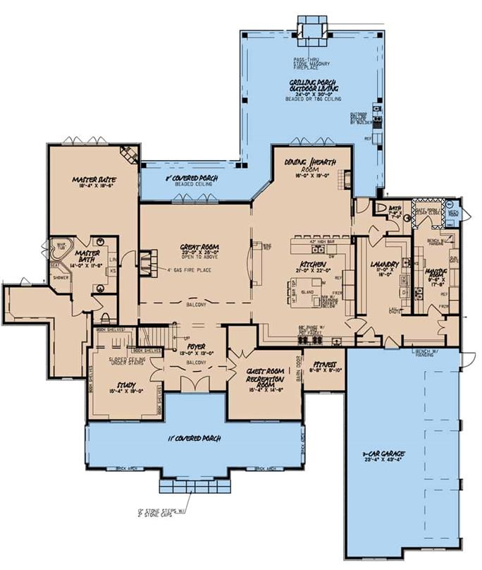 French Country Mansion Plan - 5 Bed, 4.5 Bath, 5615 SqFt - #193-1107