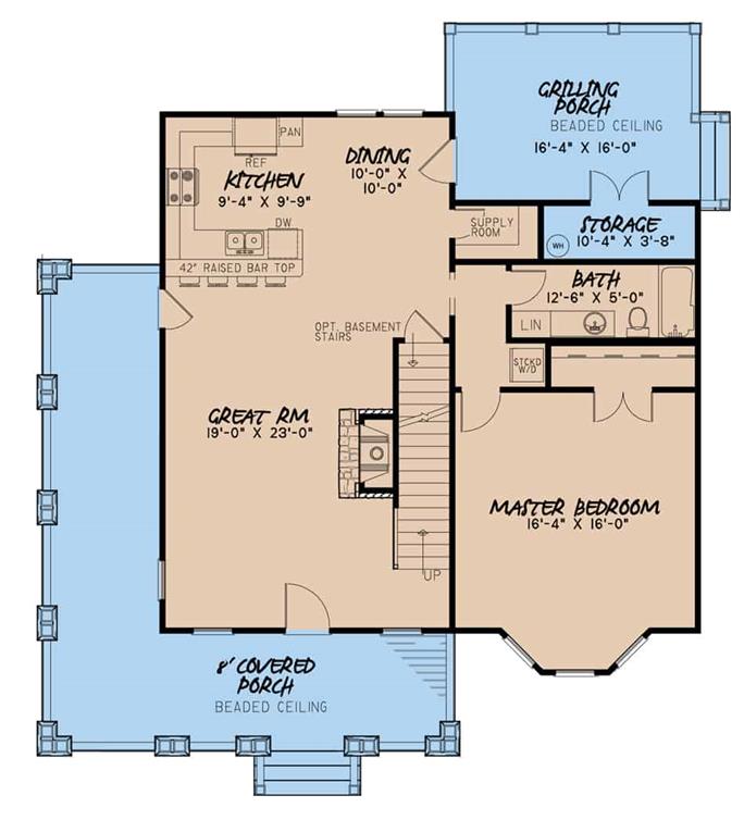 Cottage Floor Plan - 3 Bedrms, 2 Baths - 1905 Sq Ft - Plan #193-1108