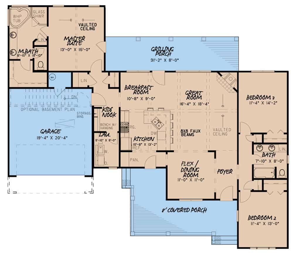 Ranch Home - 3 Bedrms, 2 Baths - 1813 Sq Ft - Plan #193-1135