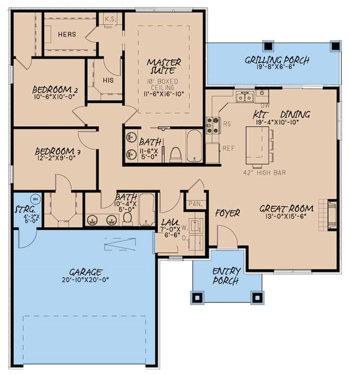 Contemporary Prairie Home - 3 Bedrms, 2 Baths, 1438 Sq Ft - Plan #193-1140