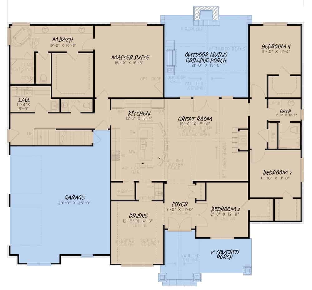 French Country Floor Plan - 4 Bed, 2.5 Bath - 2520 Sq Ft - #193-1147