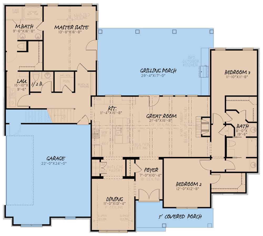 Ranch Floor Plan - 3 Bedrms, 2.5 Baths - 2112 Sq Ft - Plan #193-1149