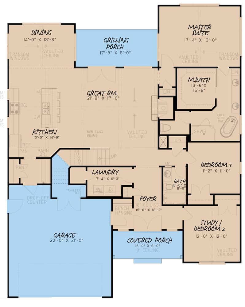 Country House - 3 Bedrms, 2 Baths - 1998 Sq Ft - Plan #193-1153