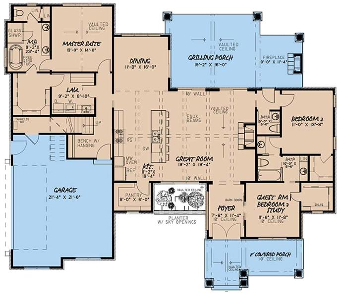 Contemporary Home - 3 Bedrms, 2.5 Baths - 2073 Sq Ft - Plan #193-1157