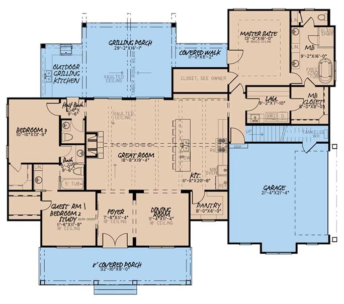 Farmhouse Style Home- 3 Bedrms, 2 Baths - 2120 Sq Ft - Plan #193-1185