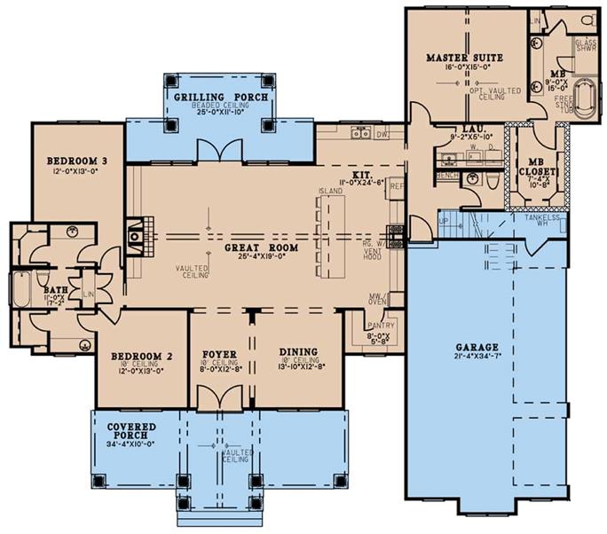 Ranch Style home - 3 Bedrms, 2.5 Baths - 2351 Sq Ft - Plan #193-1196