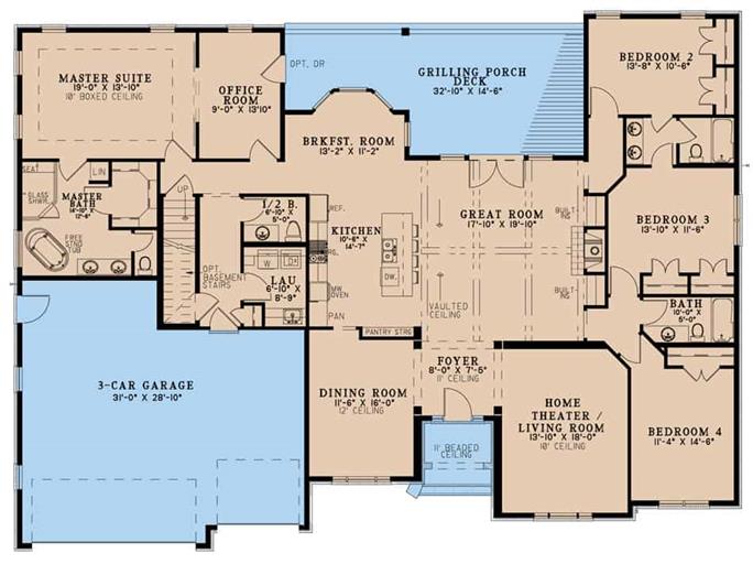 Traditional House Plan - 4 Bedrms, 3.5 Baths - 3012 Sq Ft - #193-1250