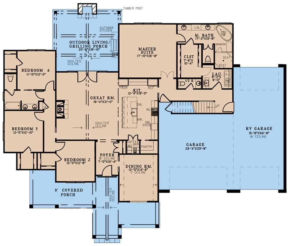 Contemporary House Plan - 4 Bedrms, 2.5 Baths - 2556 Sq Ft - #193-1273