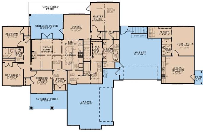 Farmhouse House Plan - 5 Bedrms, 3.5 Baths - 2715 Sq Ft - #193-1292