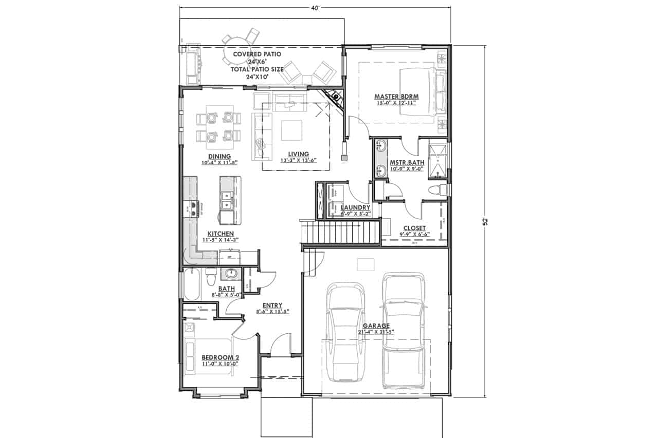Cottage Home - 2 Bedrms, 2 Baths - 1378 Sq Ft - Plan #194-1031