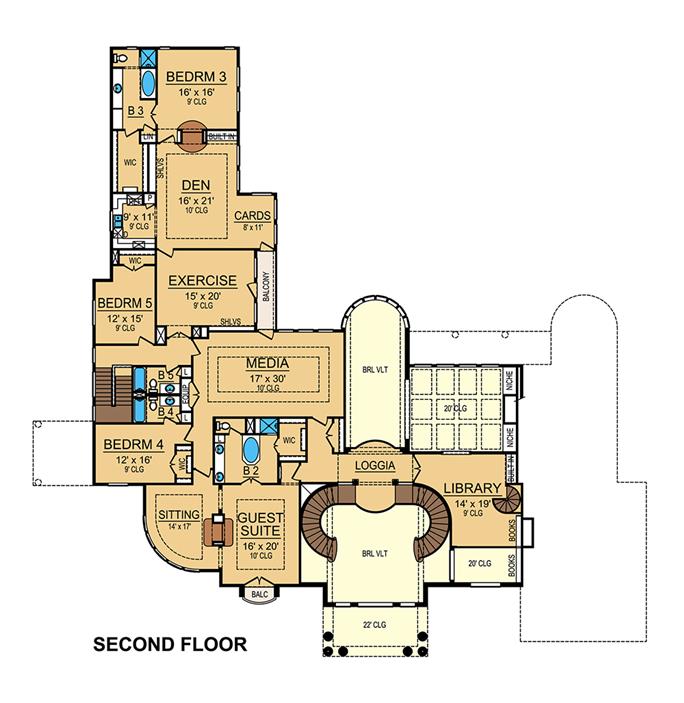 5 Bedrm, 10325 Sq Ft Luxury Mediterranean Mansion Plan #195-1029