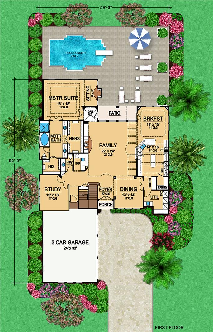 3 Bedrm, 3953 Sq Ft Georgian House Plan #195-1114