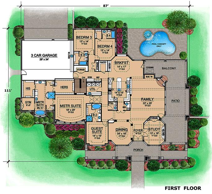 5 Bedrm, 7365 Sq Ft Mediterranean House Plan #195-1117