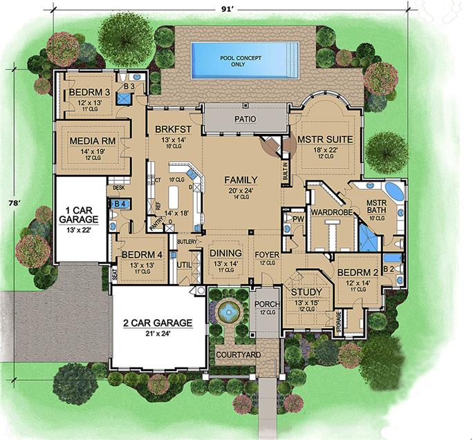 4 Bedrm, 4045 Sq Ft Tudor House Plan #195-1136