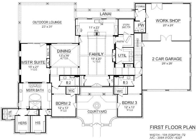 Mediterranean House - 3 Bed, 3.5 Bath - 3084 Sq Ft - Plan #195-1213