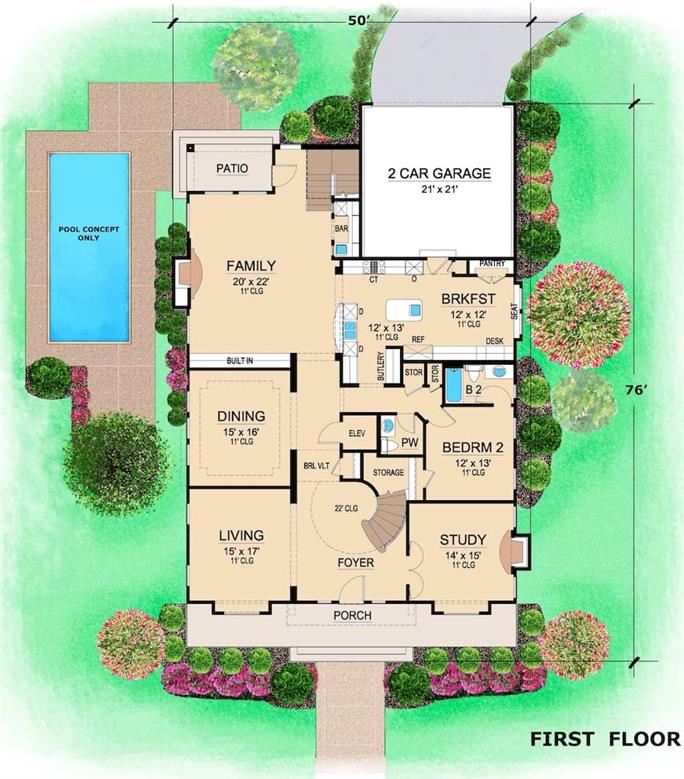 Spanish Floor Plan - 5 Bedrms, 5.5 Baths - 5131 Sq Ft - Plan #195-1271