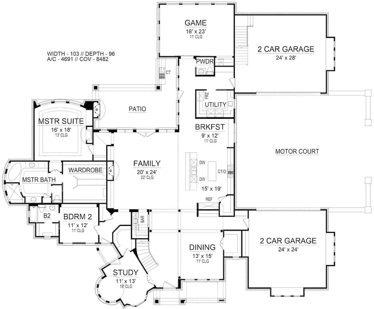 European Manor Home - 4 Bedrm, 4.5 Bath, 4691 Sq Ft - Plan #195-1293