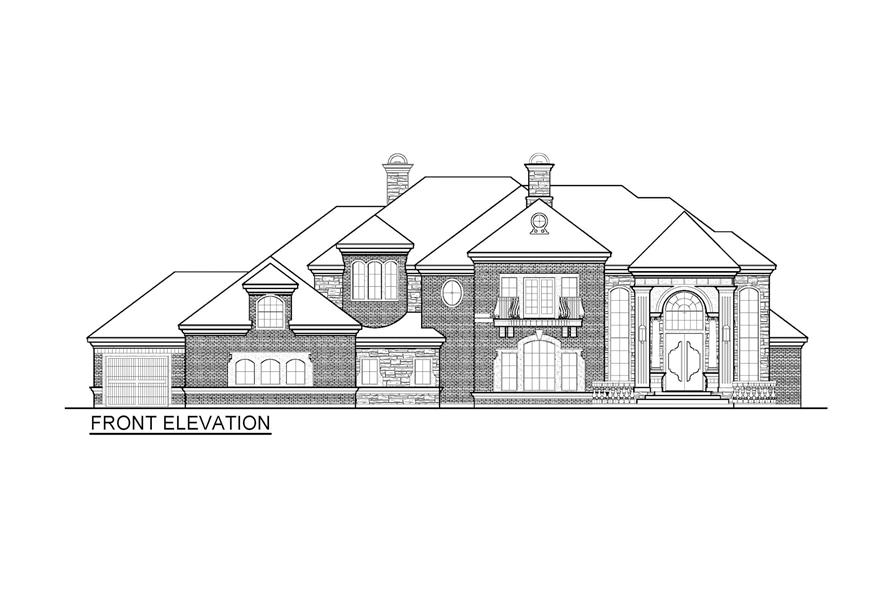 Home Plan Front Elevation of this 5-Bedroom,6242 Sq Ft Plan -195-1336