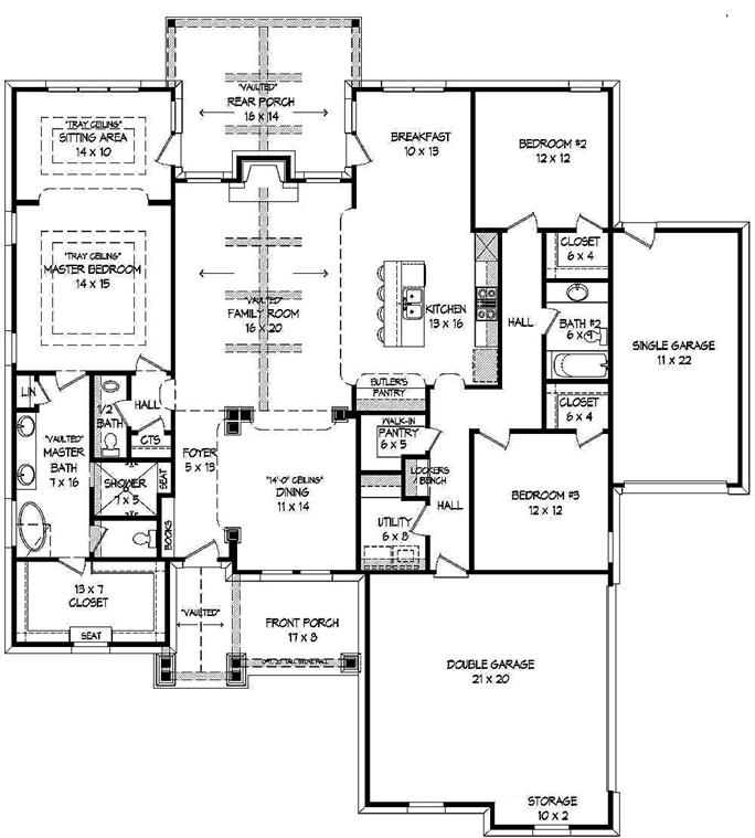 3 Bedrm, 2300 Sq Ft Ranch Style House Plan 1961018