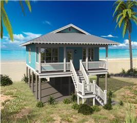 Vacation Beach House Plan - 2 Bedroom, 2 Bath, Covered Lanai