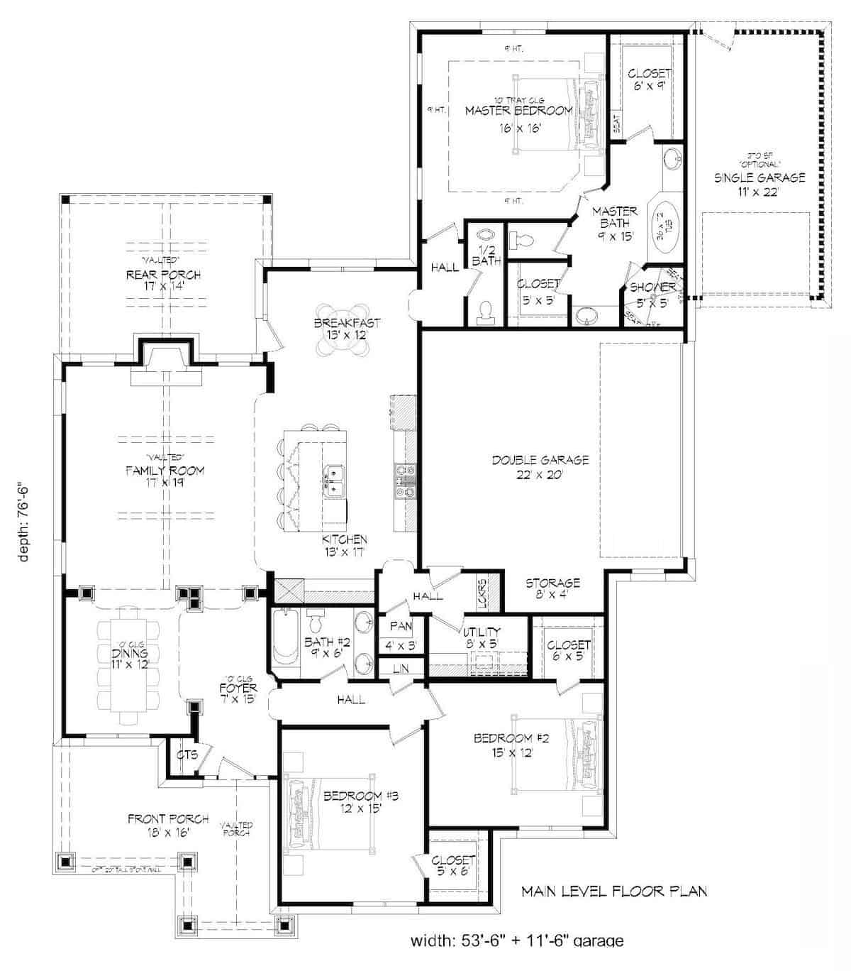 Cottage Floor Plan - 3 Bedrms, 2.5 Baths - 2304 Sq Ft - Plan #196-1073