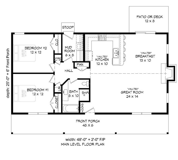 Ranch Floor Plan - 2 Bedrms, 1 Baths - 1200 Sq Ft - #196-1123