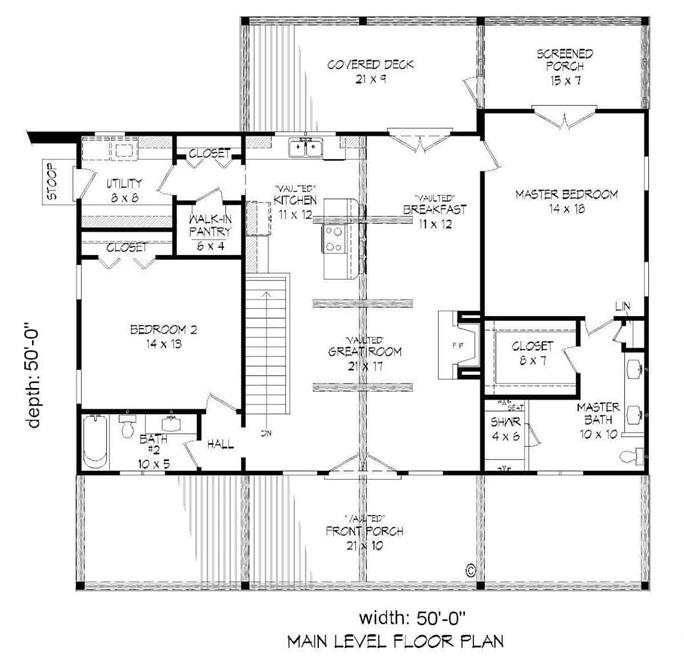 Country Home - 2 Bedrms, 2 Baths - 1531 Sq Ft - Plan #196-1137