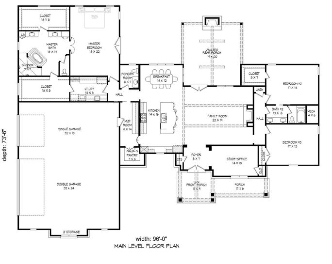 European House Plan - 3 Bedrms, 2.5 Baths - 3012 Sq Ft - #196-1167