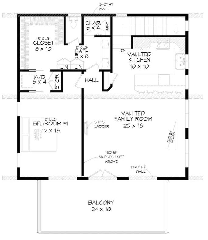 Contemporary Floor Plan - 2 Bedrms, 2 Baths - 1359 Sq Ft - Plan #196-1190