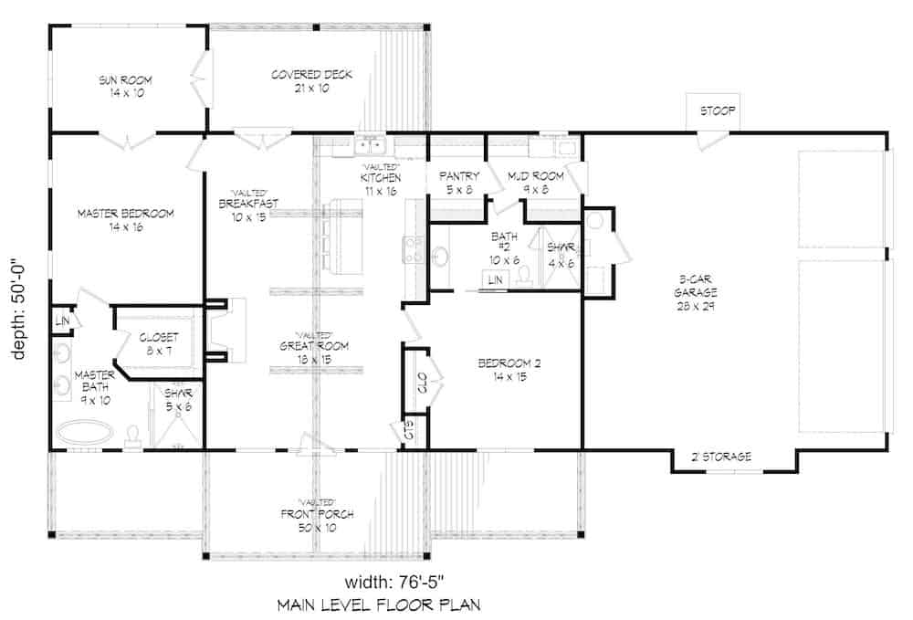 Country Ranch Home - 2 Bedrms, 2 Baths - 1650 Sq Ft - Plan #196-1199