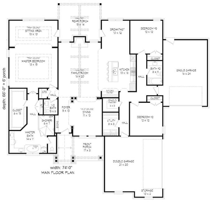 Ranch House - 3 Bedrms, 2.5 Baths - 2491 Sq Ft - Plan #196-1206