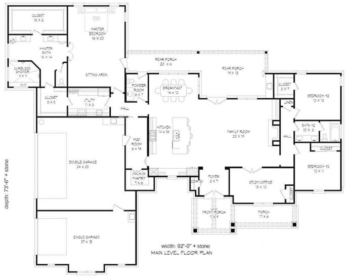 Rustic Ranch Home - 3 Bedrms, 2.5 Baths - 2894 Sq Ft - Plan #196-1209