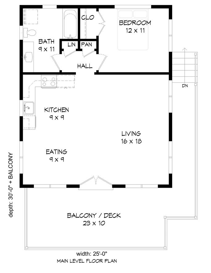 Contemporary Home Plan - 1 Bedrms, 1 Baths - 750 Sq Ft - #196-1219