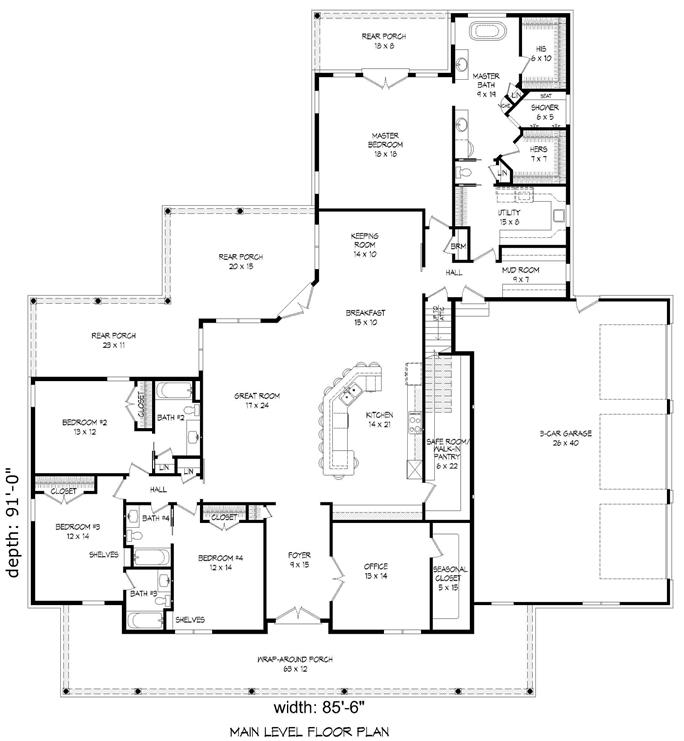 Ranch Style Home - 4-5 Bedrms, 4 Baths - 3480 Sq Ft - Plan #196-1271