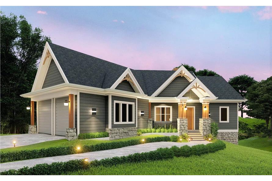 Front View of this 3-Bedroom, 1729 Sq Ft Plan - 198-1056